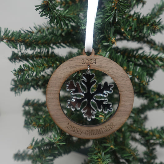 Snowflake and Wood Ornament