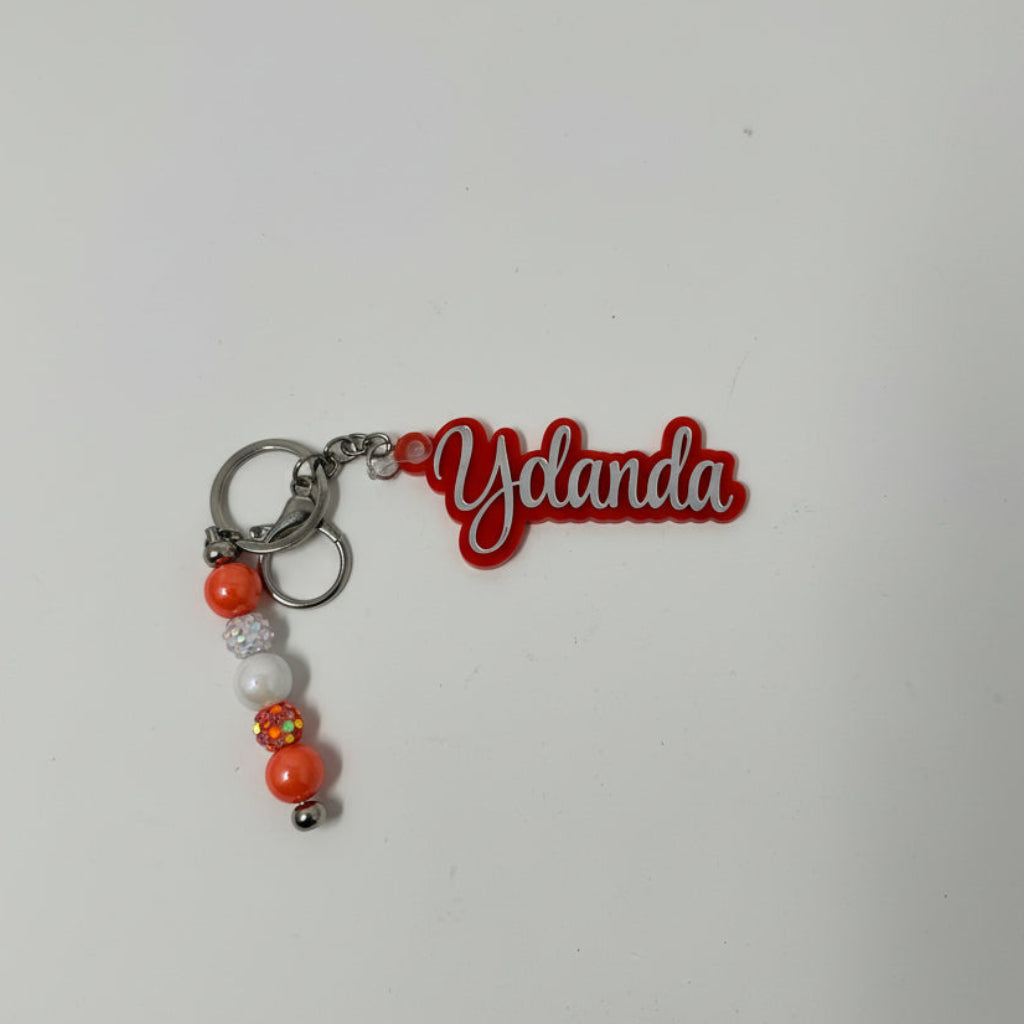 Silver mirror keychain with bead charm